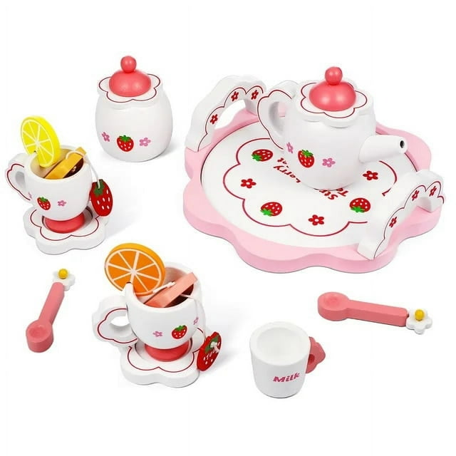 Wooden Tea Set Kitchen Tea Ware Teapot Tea Cup Toys Children Pretend Play Afternoon Tea Game Toys Gifts