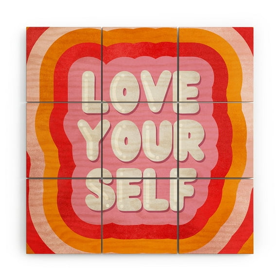 Society6 Showmemars Love Yourself retro type 3' x 3' Wood Wall Mural