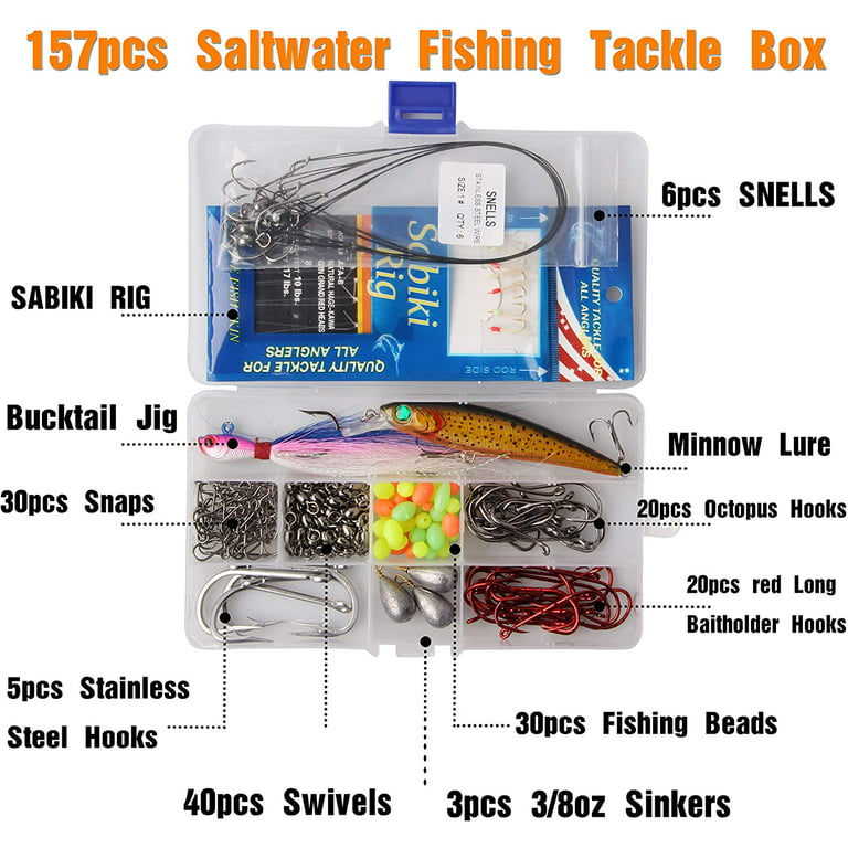 Saltwater Fishing Tackle Box Surf Fishing Tackle Kit, 157Pieces Sea Fishing  Gear Set Include Fishing Spoon Jigs Fishing Bait Rig Pyramid Weights Wire  Leaders Fishing Accessories 