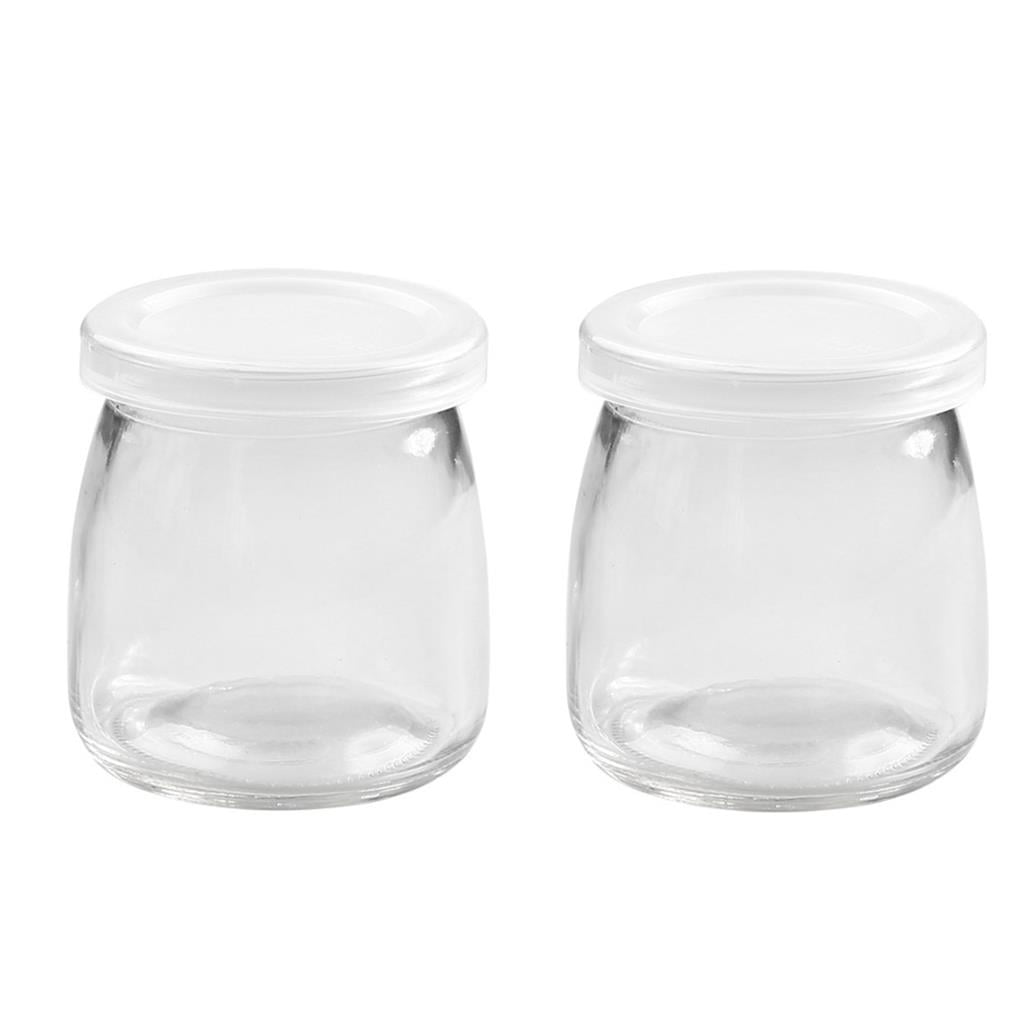 DIYOO 2Pcs Milk Bottles Yogurt Glass Jars with Plastic Lid Mini Dessert