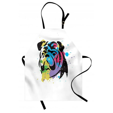Bulldog Apron - English Bulldog Apron Bulldog Portrait with Rainbow Style Color Splashes Simplistic Animal Design, Unisex Kitchen Bib Apron with Adjustable Neck for Cooking Baking Gardening, Multicolor, by Ambesonne