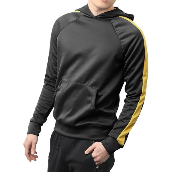 Mens Stripe Track Pullover Hoodie Skinny Fit Stretch Casual Elastic Athletic Training Slim Hoodies