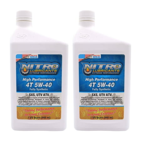 Nitro Lubricants 5W-40 4 Stroke Engine Oil – Semi-Synthetic 1 Quart (2-Pack)