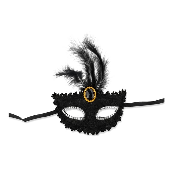 Unique Bargains Feather Masquerade Venetian Half Face Mask for Halloween Black 8.3" x 6.3"
