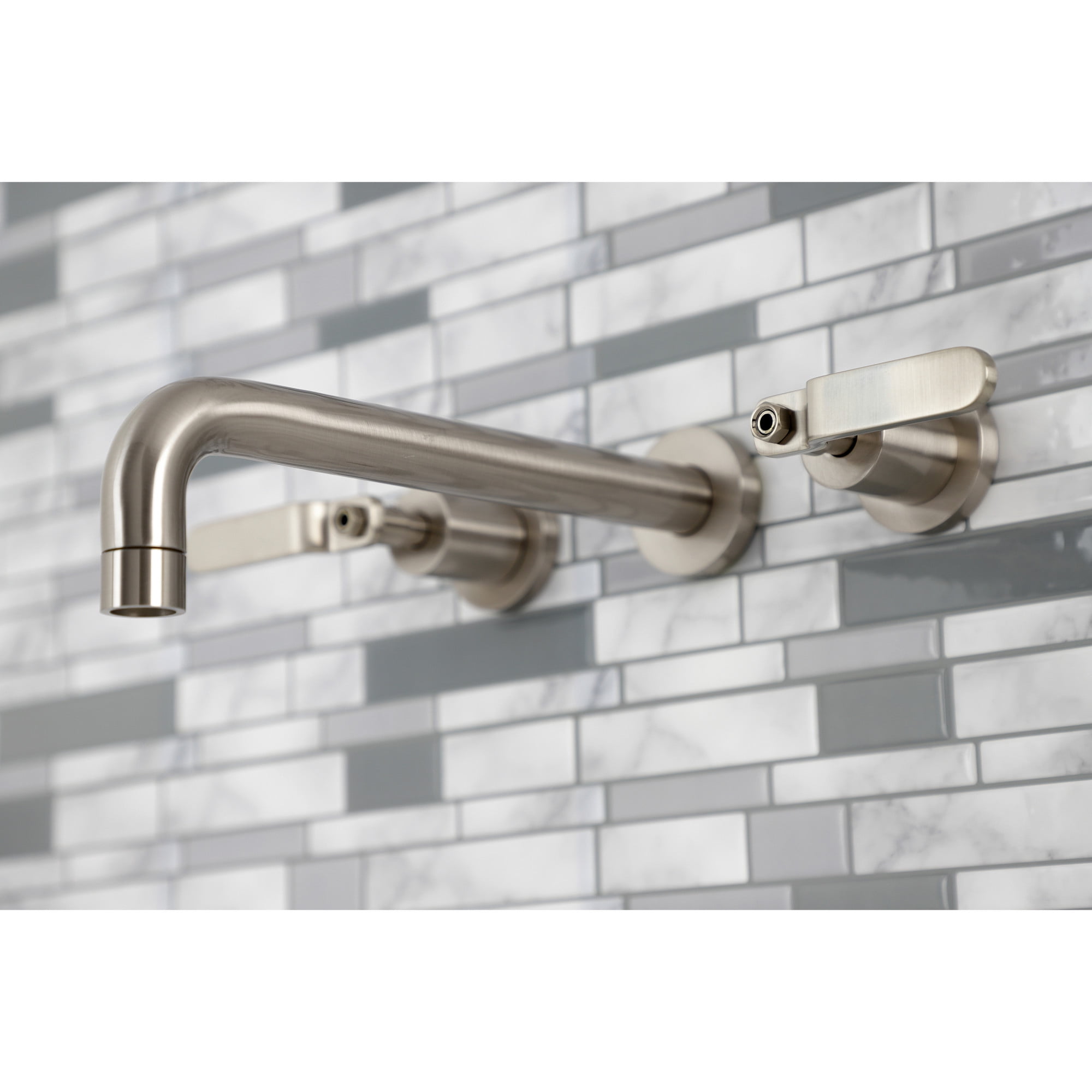 Kingston Brass KS8028KL Whitaker Two-Handle 3-Hole Wall Mount Roman Tub Faucet in Brushed Nickel