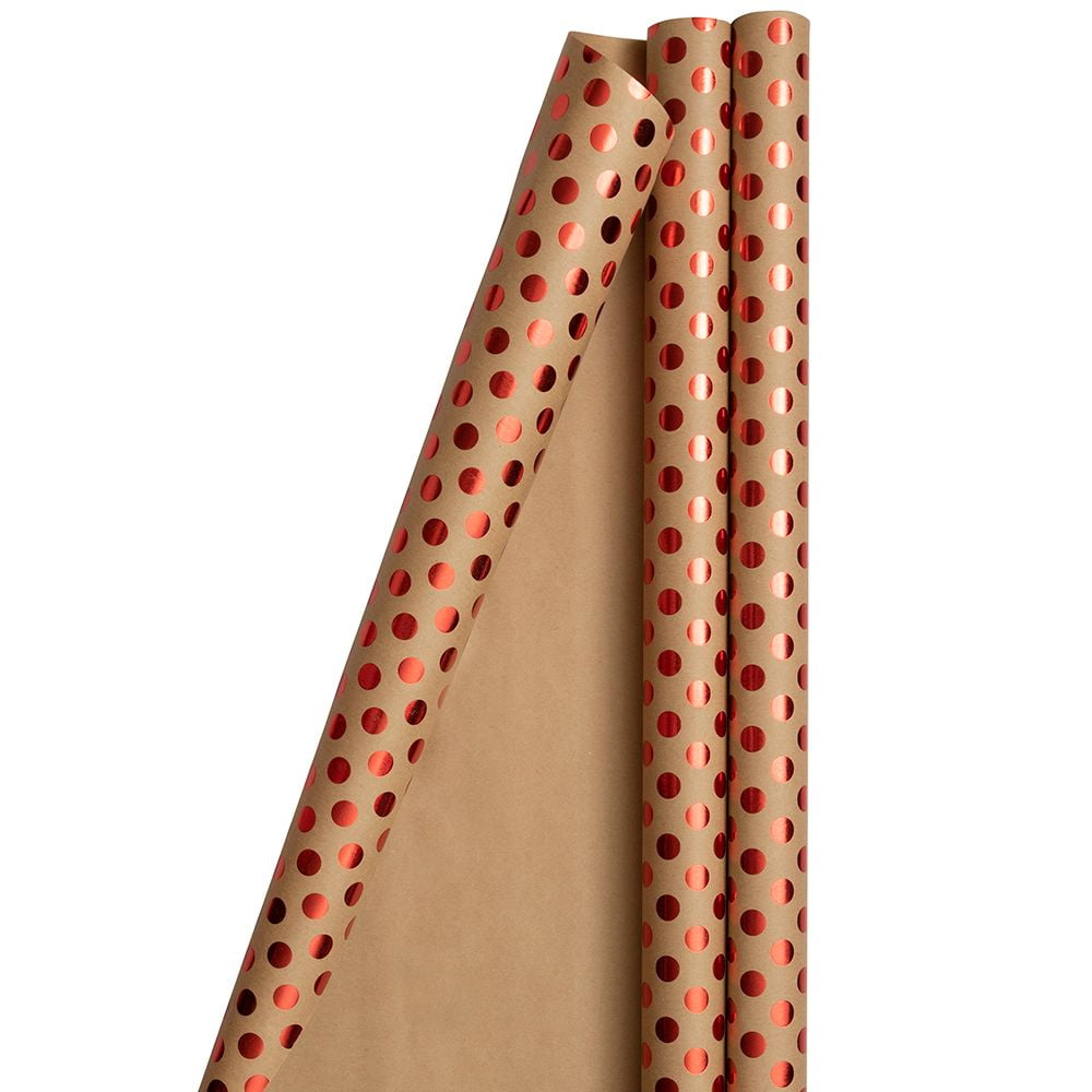 JAM Brown Paper Christmas Kraft Gift Wrap Papers, with Red Dots (2