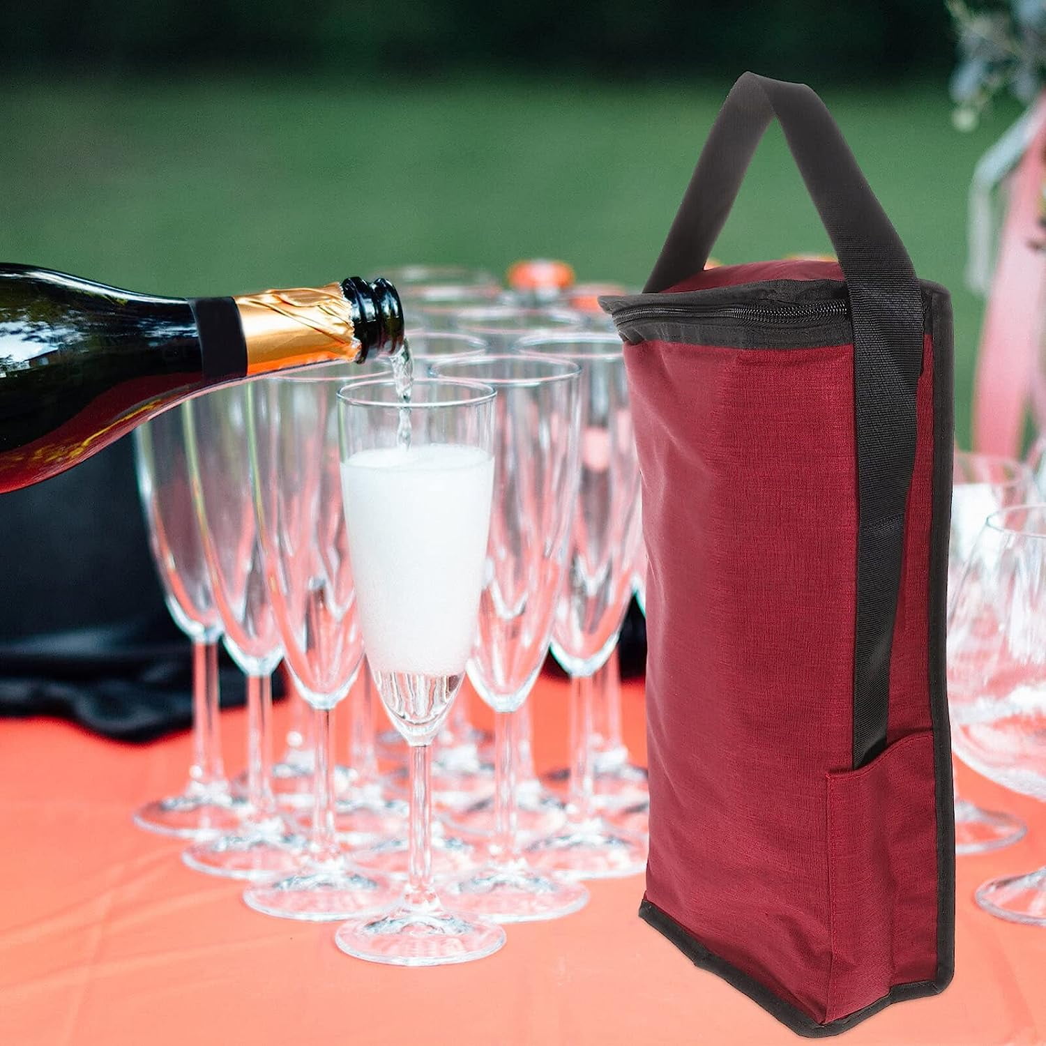 Sac Vin Sac à Bouteilles 6 Compartiments - Transport 6 Bouteilles 2L - 27x27x18cm - Réutilisable Pliable - Noir Sac Pliable Rangement