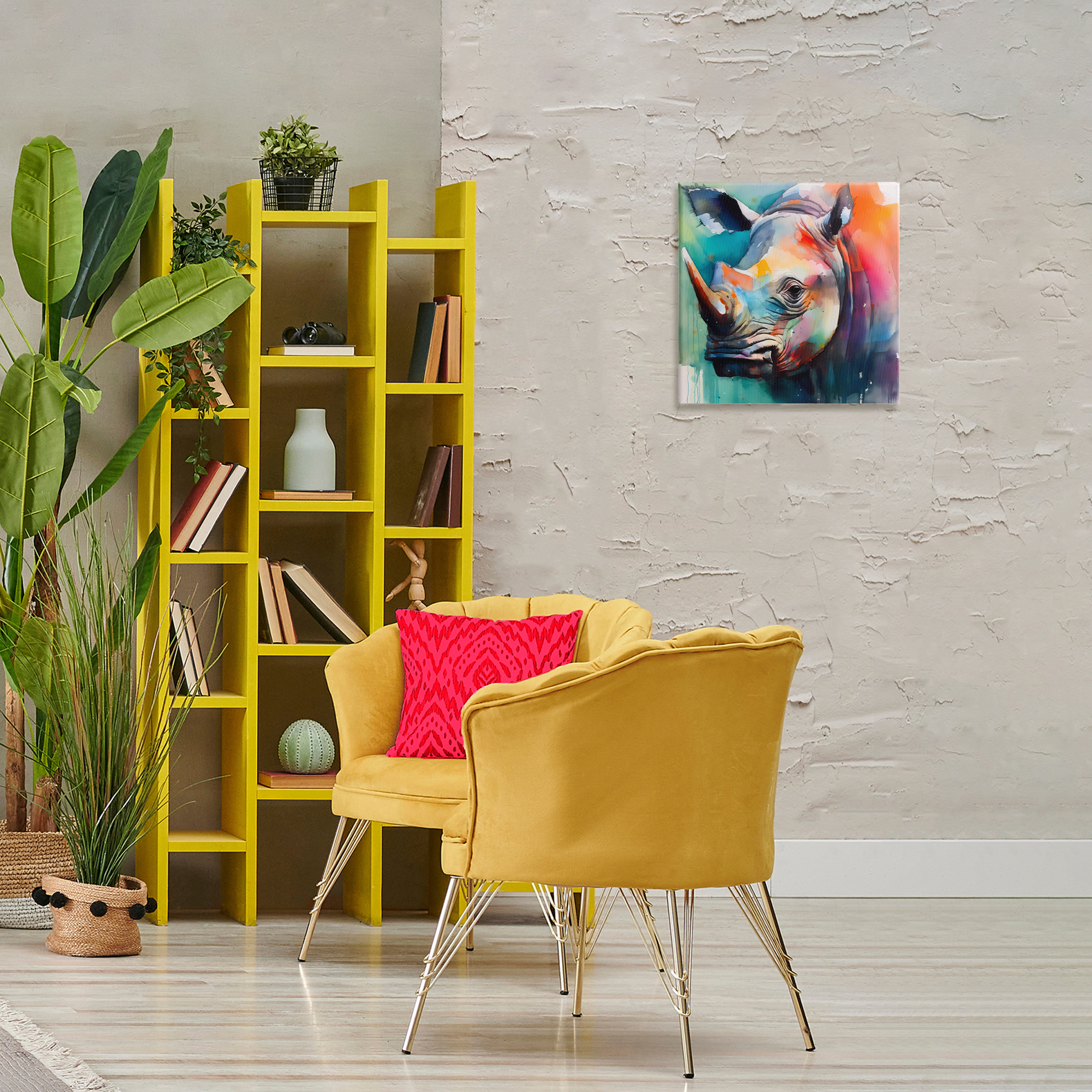 Stupell Industries Rhino with Modern Hues Animals & Insects Painting Gallery Wrapped Canvas Art Print Wall Art, 17 x 17