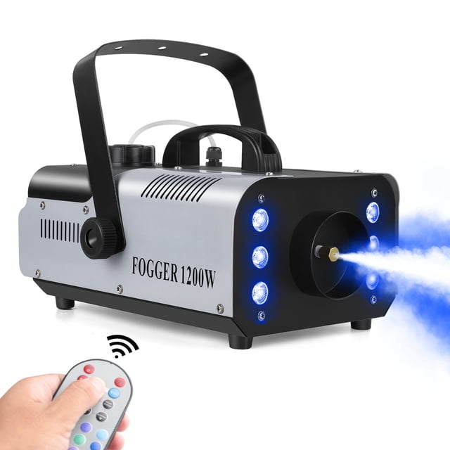 Máquina de humo para Halloween al aire libre con 6 luces estroboscópicas LED, máquina de humo de 1200 W para interiores con control remoto para DJ, fiestas, discotecas, escenarios y bodas