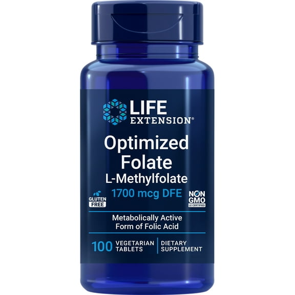 Life Extension Optimized Folate – L-methylfolate – Heart & Brain Support, Healthy Homocysteine Levels – Non-GMO, Gluten-Free, Vegetarian – 1700 mcg DFE, 100 Vegetarian Tablets