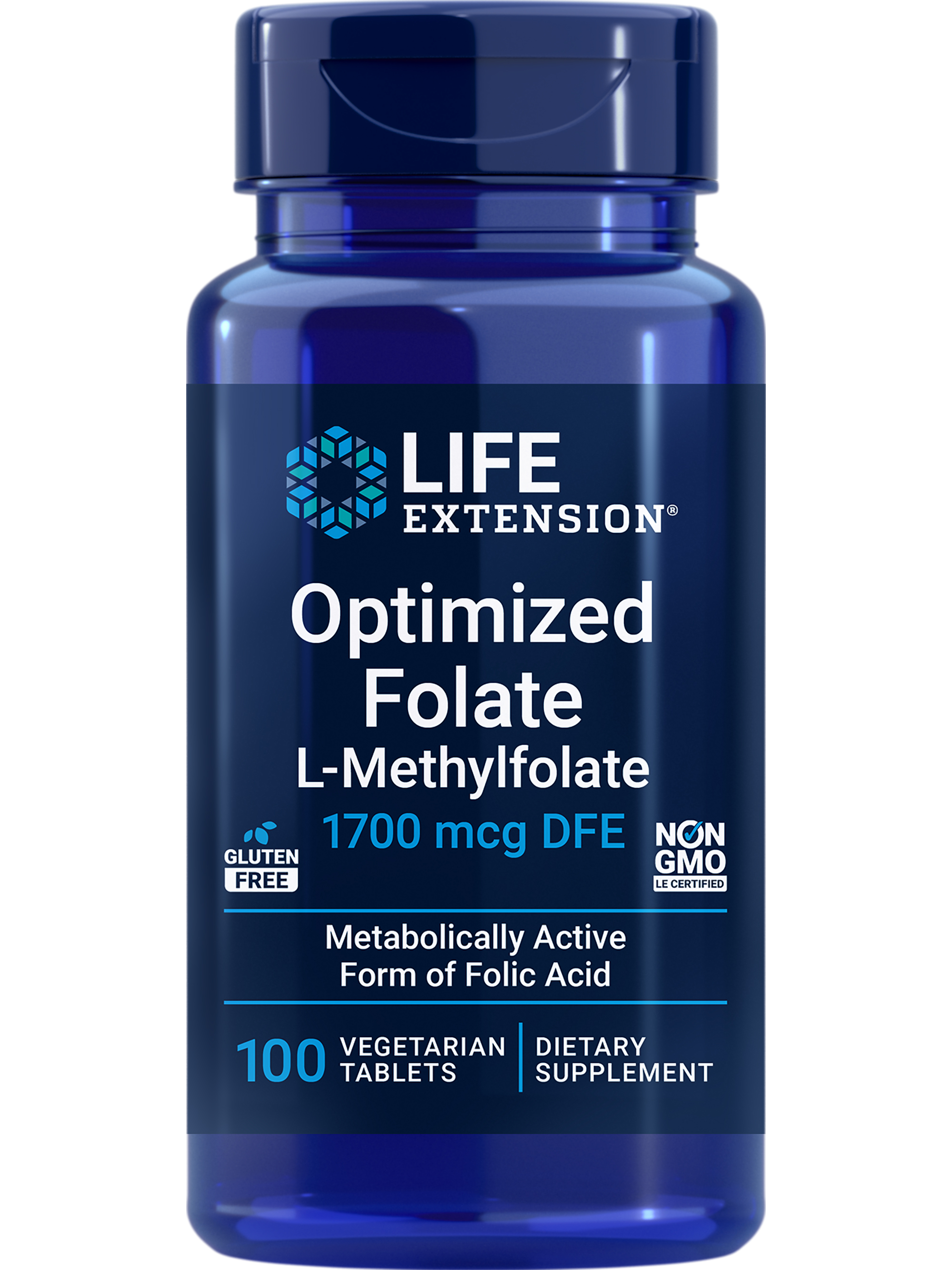 Life Extension Optimized Folate L-Methylfolate 1700 Mcg DFE, Folic Acid Supplement, Cognitive Health, Cardiovascular Health, 100 Vegetarian Tablets