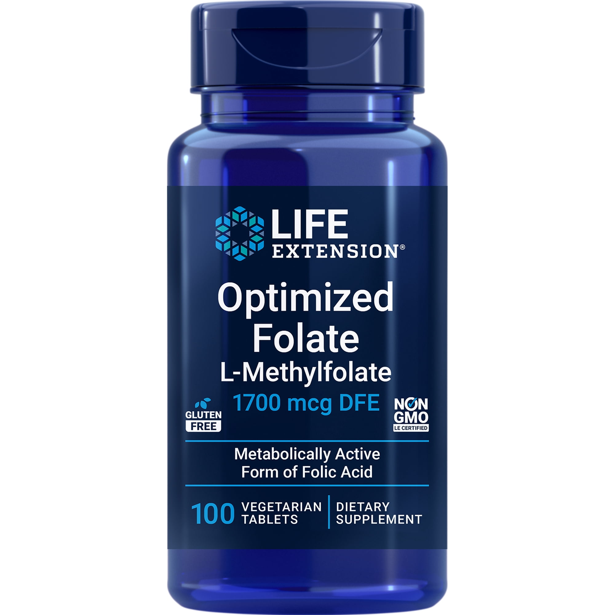 (4 pack) Life Extension Optimized Folate L-Methylfolate 1700 Mcg DFE, Folic Acid Supplement, Cognitive Health, Cardiovascular Health, 100 Vegetarian Tablets