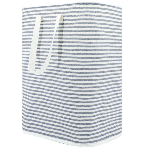 DOKEHOM 80L Freestanding Laundry Hamper with Handle, Collapsible Large Cotton Storage Basket for Clothes (Blue)