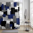 thumbnail image 3 of Modern Abstract Art Shower Curtain, Navy Gray Black Rectangular Geometric Waterproof Shower Curtain Set with 12 Hooks Lightweight Bath Curtains Fabric Bathroom Decor 72x78 Inches, 3 of 9