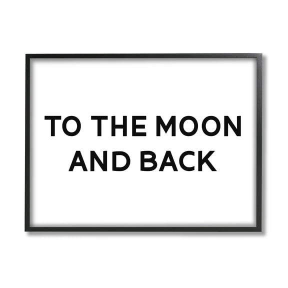 Stupell Industries To The Moon and Back Phrase Minimal Typography Graphic Art Black Framed Art Print Wall Art, 20x16, by Daphne Polselli