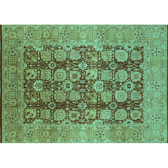 Ahgly Company Machine Washable Indoor Rectangle Oriental Turquoise Blue Traditional Area Rugs, 7' x 10'