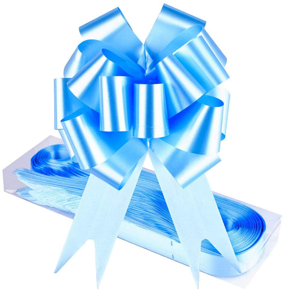 Ribbon Pull Bows 30 palm size pompom bows gifts decor BABY BLUE gift tie on Easy 
