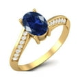 thumbnail image 2 of 1.56 Cts Oval Blue Sapphire Syn. 925 Sterling Silver Gold Vermeil Solitaire Accent Woman Halo Valentines Day Gifts Ring, 2 of 4