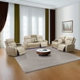 thumbnail image 3 of Recliner Sofa Set with LED Lights, Living Room Furniture Set, Breathing Power Leather Sofas with Storage Console/Cup Holders (3 Pieces Beige Reclining Chair+Loveseat+Sofa Set), 3 of 13