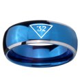 thumbnail image 2 of Tungsten Masonic 32 Triangle Freemason 8mm Shinny Blue Two Tone Dome Polished Edges Men Ring, 2 of 2