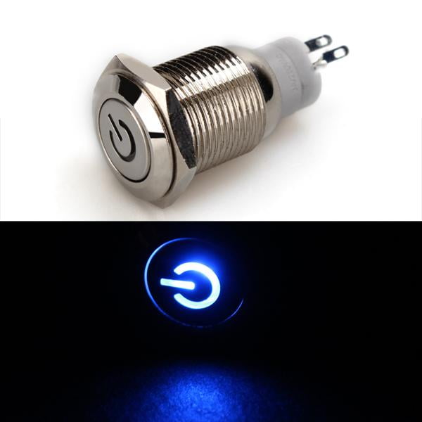 On/Off Metal Latching Pushbutton Switch Chrome Push Button Blue LED
