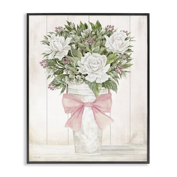 Stupell Industries Pretty In Pink Roses & Bow Black Framed Giclee Art, design by Cindy Jacobs