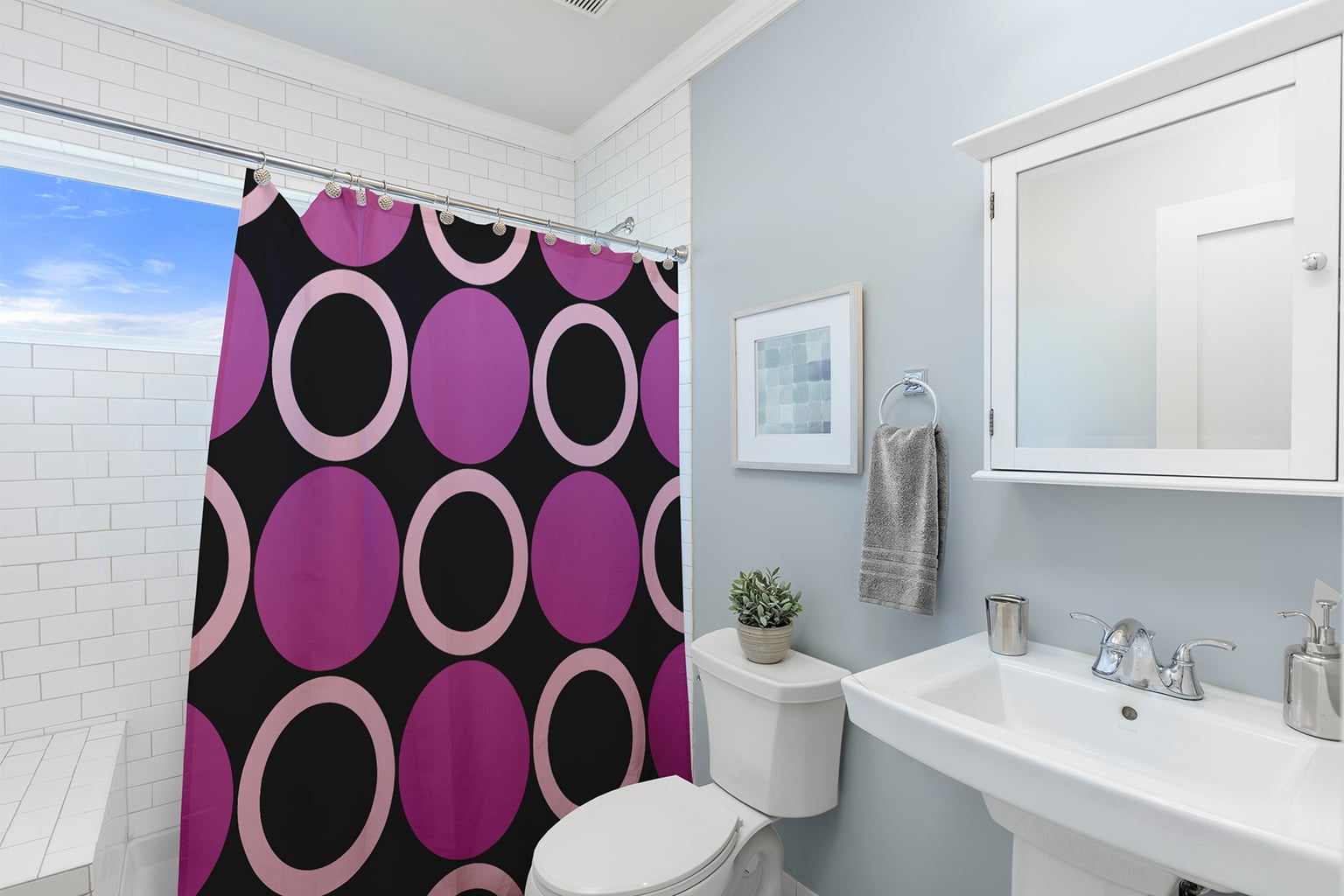 Simply Daisy 70" W x 73" L Mod Circles Polyester Shower Curtain, Orchid [1 Ct]