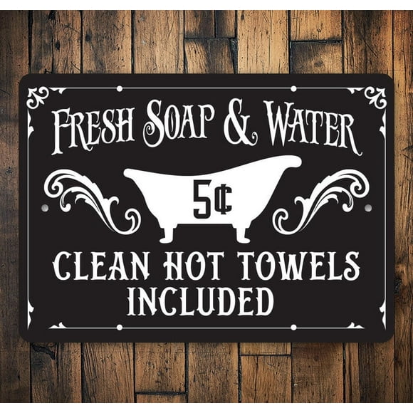 Fresh Soap & Water Sign Fresh Bath Sign Vintage Bath Sign Bathroom Decor Antique Look For Bathroom Bathroom Ideas Bathroom Signs Size: 8 x 12 Inch