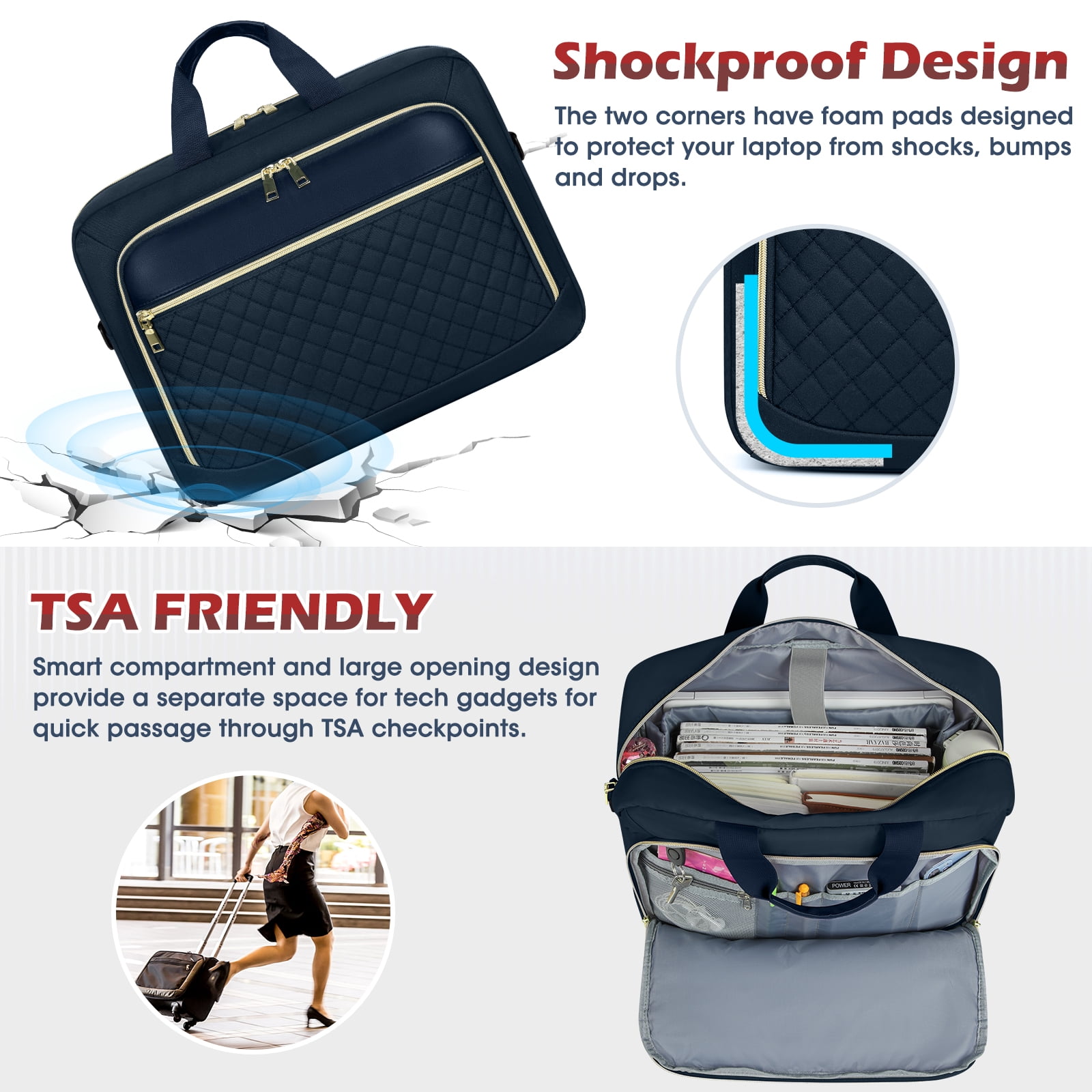 RAINSMORE Laptop Bag 17.3 Inch Laptop Briefcase for Women Men Waterproof Shoulder Messenger Bag Large Computer Bag for Business Office Work College,Dark Blue