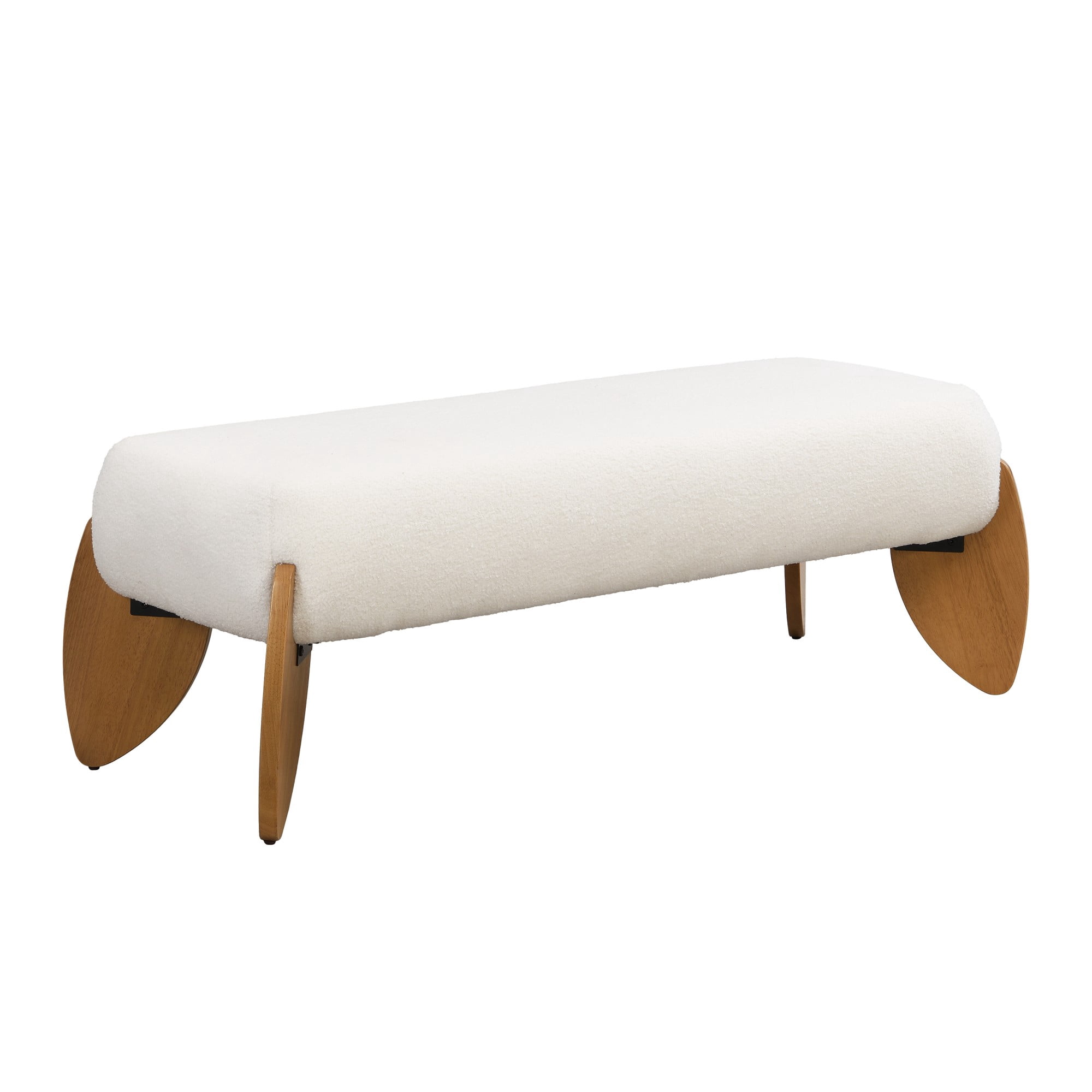 Aukfa Boucle Ottoman Bench with Wooden Legs, Upholstered Accent Bench for Living Room, Bedroom, or Hallway
