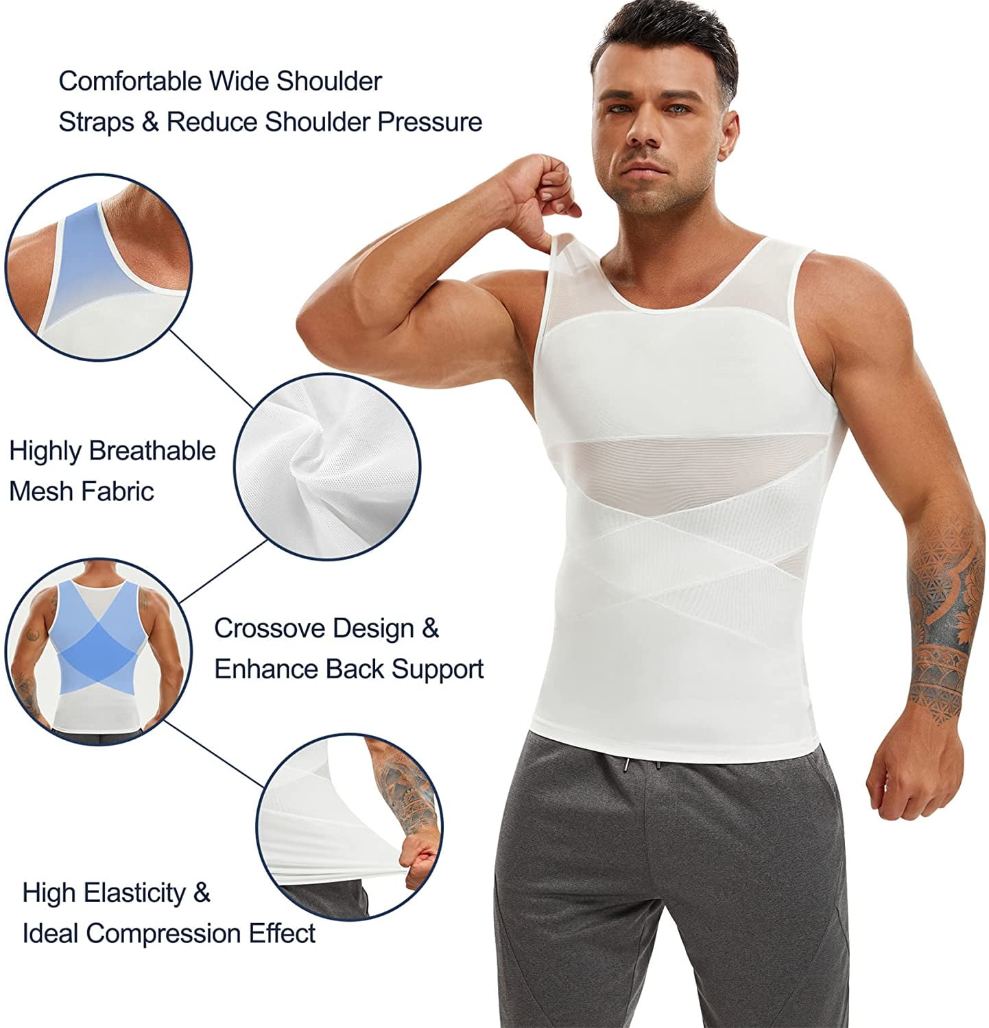  MOLUTAN Mens Compression Shirt Slimming Body Shaper Vest  Sleeveless Waist Traner Workout Tank Top Tummy Control Shapewear (Black,  Small) : Clothing, Shoes & Jewelry