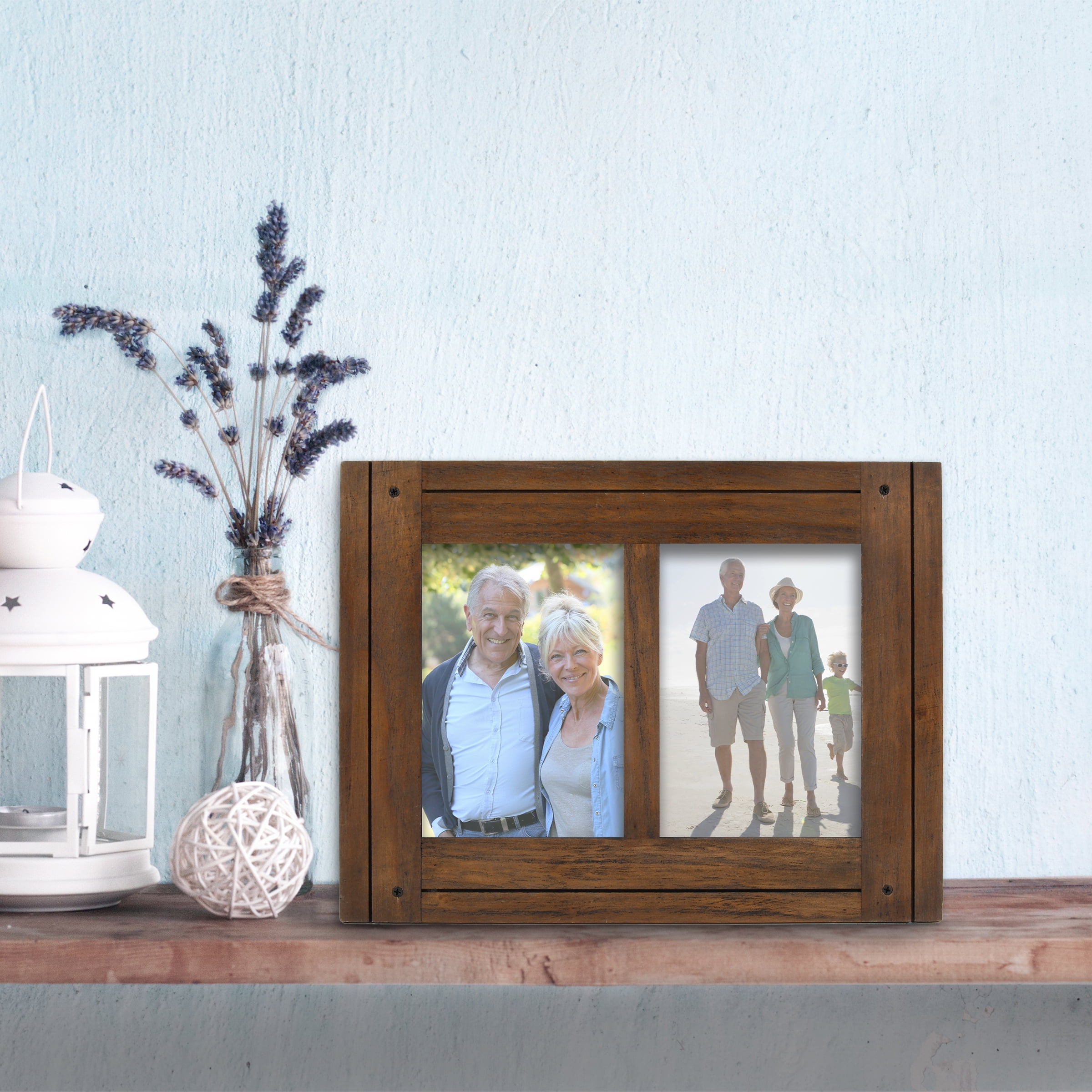 Prinz Homestead Double 5x7 Distressed Walnut Collage Picture Frame, Tabletop or Hanging Display