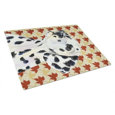Dalmatian Fall Leaves Portrait Glass Cutting Board Large