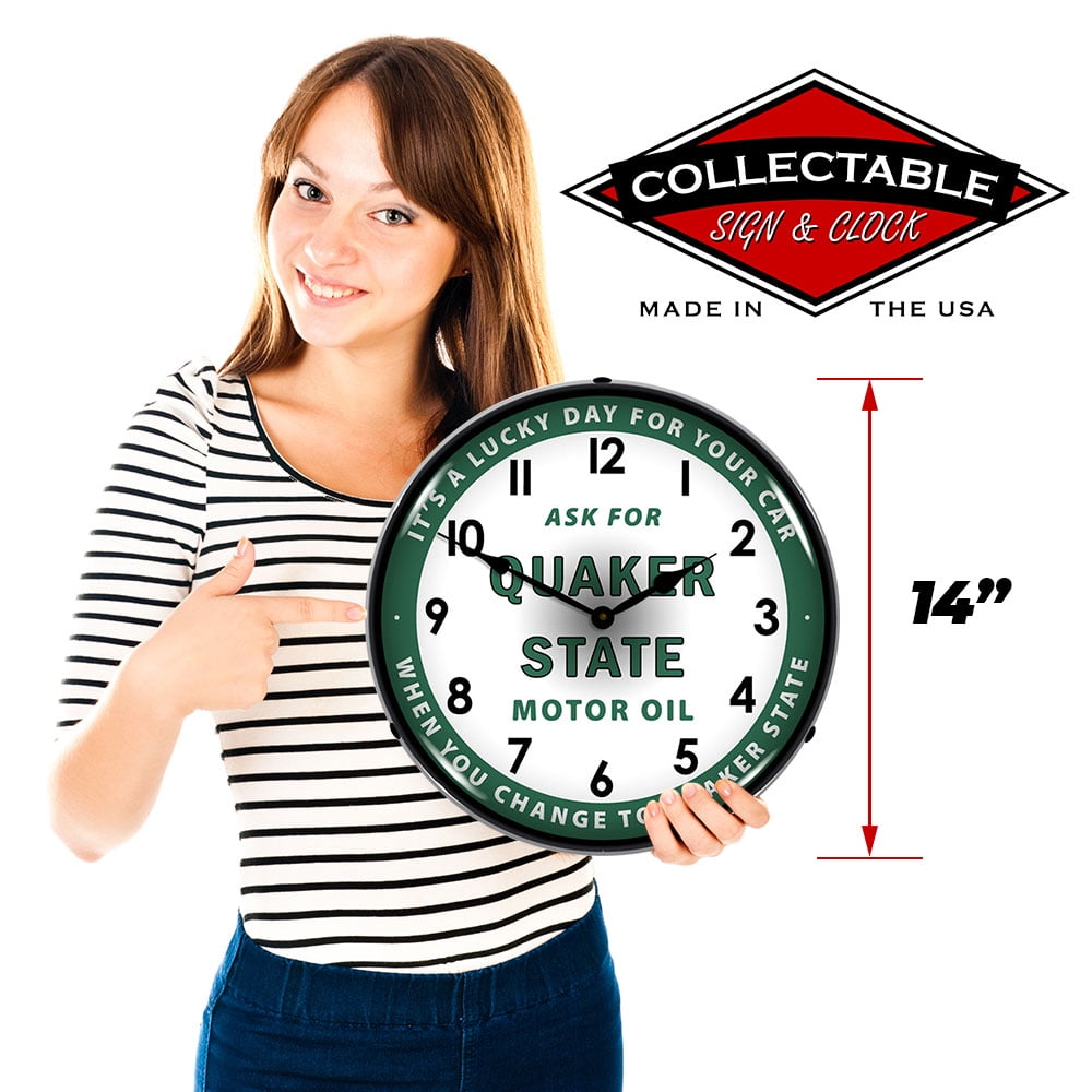 Vintage Style /"Ask for Quaker State Motor Oil/" LED Backlit Advertising Clock