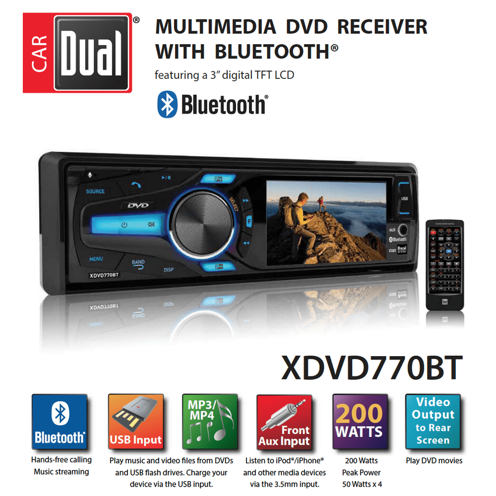 Dual Electronics XDVD770BT 3.7 inch Full Color MultiLine