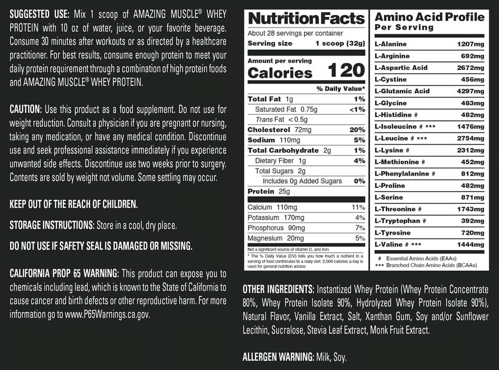 Amazing Muscle Whey Protein (Isolate & Concentrate) 2 Lbs Powder Supplement | Butterscotch Flavor | 28 Serving | Non-GMO | Gluten-Free | Made in USA
