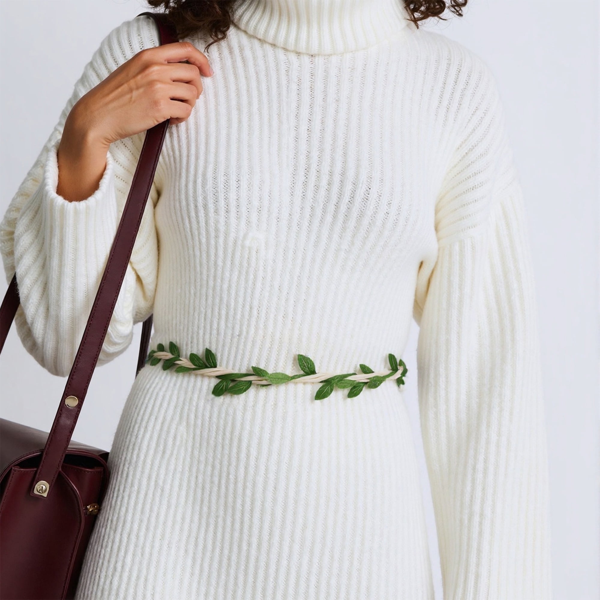Unique Bargains Leaf Tassel Handmade Cord Belt 1Pc for Fashionable Styling Green, White