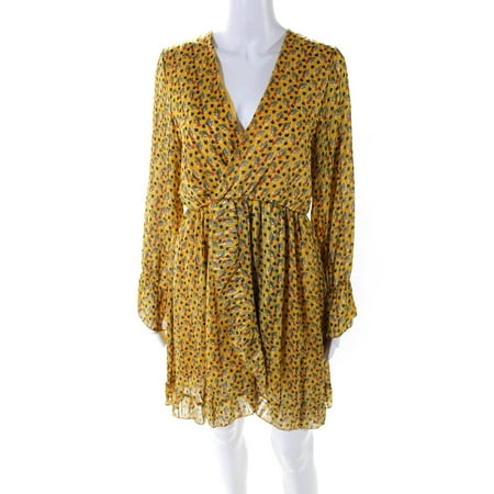 

Pre-owned|BELCCI Womens Long Sleeve Metallic Pinstriped Floral Mini Dress Yellow Size S/M