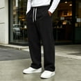 thumbnail image 2 of Men's Corduroy Casual Pants Fashion Wide Leg Trousers Straight Sweatpants Elastic Waist Drawstring | Zenithor,Black L, 2 of 8