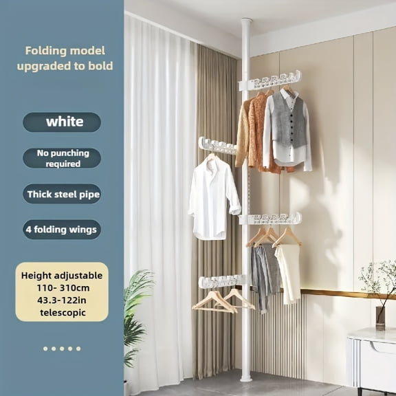 Stainless Steel Drying Rack - Foldable No-Drill Clothes Hanger with Adjustable Rod & Hooks, 90° Expandable for Balcony, Bedroom, Small Spaces