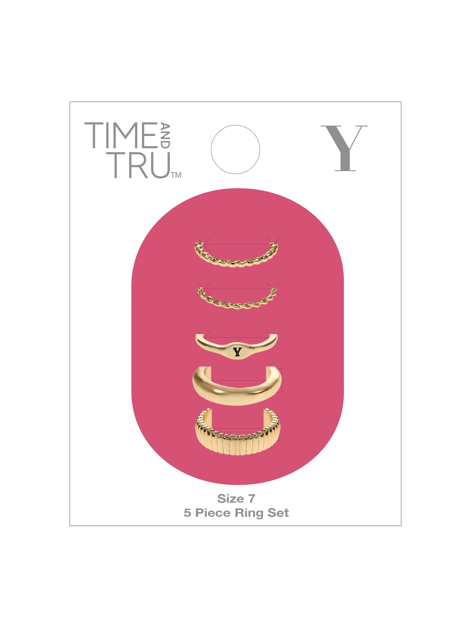 Time and Tru Goldtone Initial Letter Ring Set, 5 Piece, Size 7, Letter Y