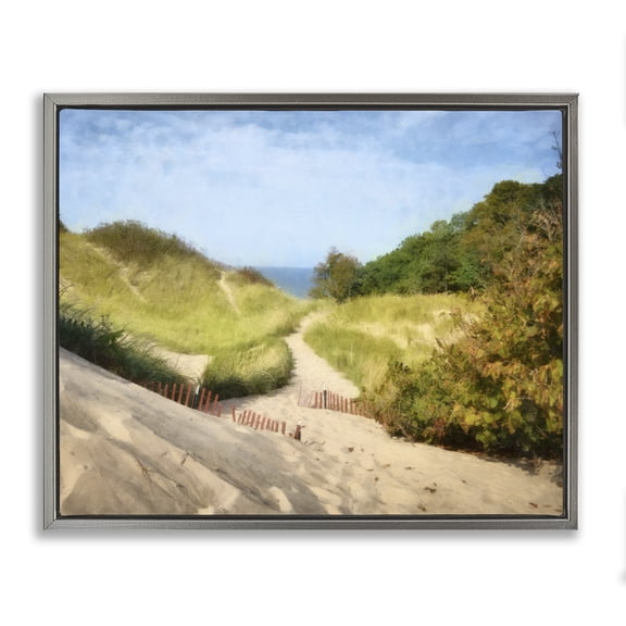 Stupell Industries Coastal Sandy Summer Beach Path Gray Floating Frame Canvas Art, 31 x 25, by Michelle Calkins