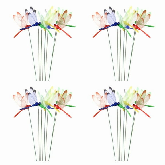 48Pcs Artificial Dragonfly Butterflies Garden Decoration Outdoor Simulation Dragonfly Stakes Yard Plant Lawn Decor Stick