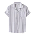 thumbnail image 1 of Camisas Hombre Vestir Camisa informal para hombre, camisa con estampado de rayas, camisa de manga corta con cuello vuelto y un solo pecho, Top holgado a la (Purple, L), 1 of 5
