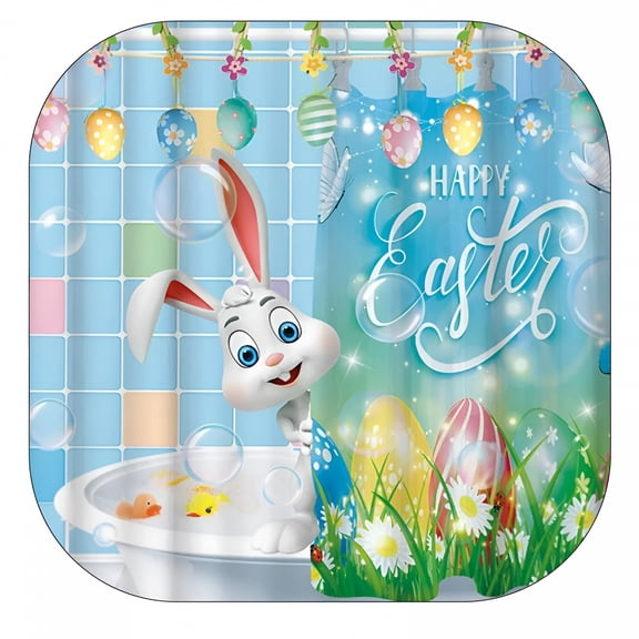 AUQ Easter Shower Curtain,Funny Bunny Egg Shower Curtain Set,Waterproof Shower Curtains for Bathroom,Bathroom Shower Curtain Sets,Bathroom Curtains Shower Set for Easter Bathroom Decor 72"X72"