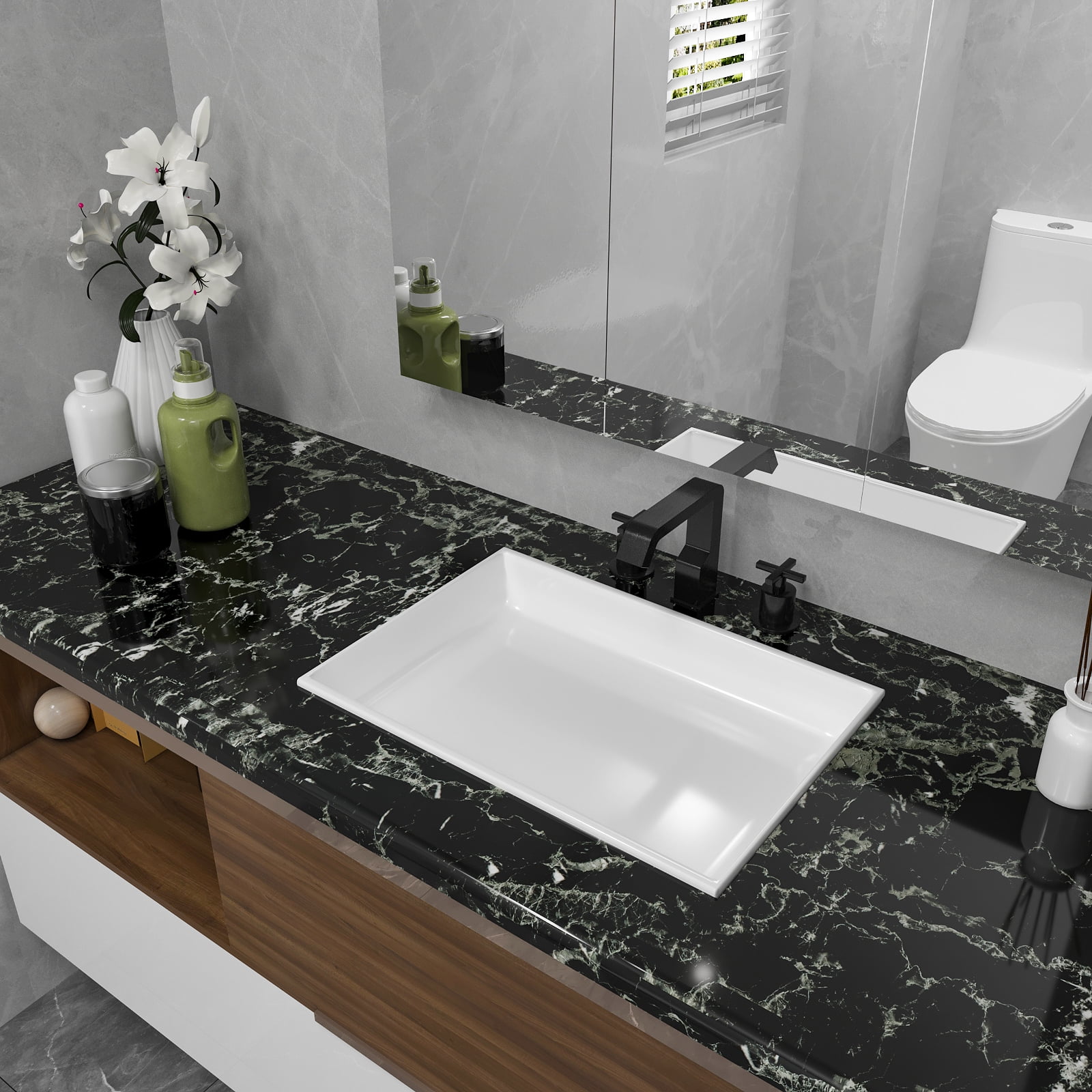 CHIHUT Black Marble Contact Paper for Countertops Waterproof 17.7"x236" Peel and Stick Marble Wallpaper for Kitchen Granite Paper Self Adhesive Wall Paper Removable Vinyl Wrap for Bathroom Cabinets