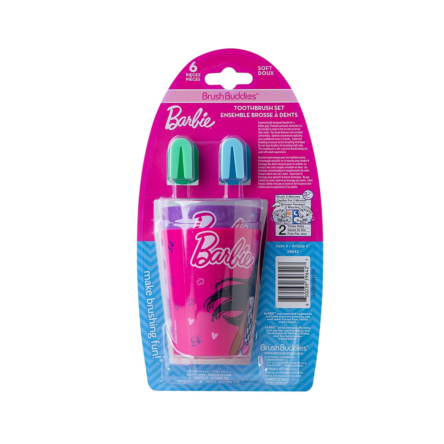 Brush Buddies Barbie Manual Toothbrush, 6 pcs