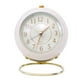 thumbnail image 1 of Reloj de cuarzo silencioso de estilo moderno con luz LED de colores, soporte y función de repetición de alarma. Blanco, 1 of 9