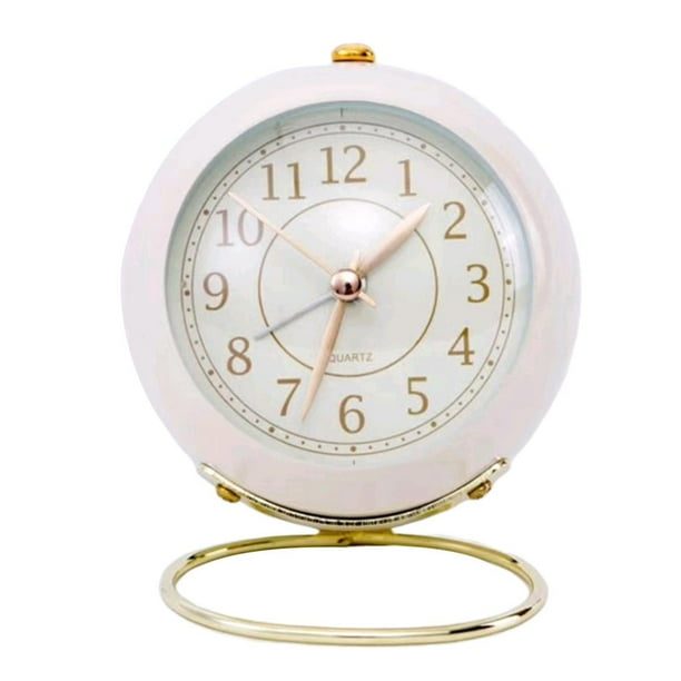 con Soporte de Metal, Reloj Despertador, Movimiento Silencioso para Estudiantes Blanco