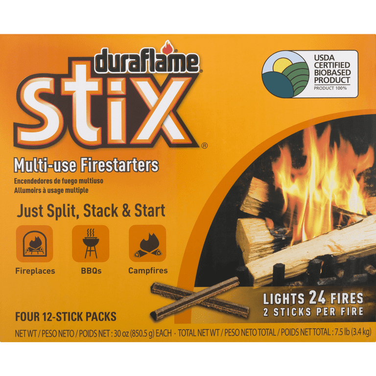 Duraflame Stix Multi-use Firelighters Light Wood Or Charcoal Fires, Case Of  4, 12- Stick Packs (48 Sticks) - Walmart.com